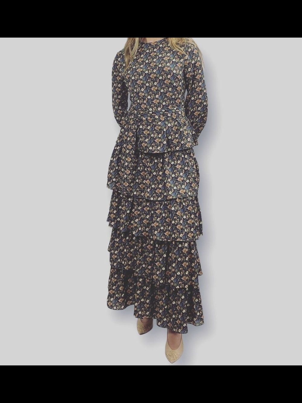 NWT Floral Tiered Maxi Dress, Long Sleeve, Boho, Cottagecore, Modest, All Sizes